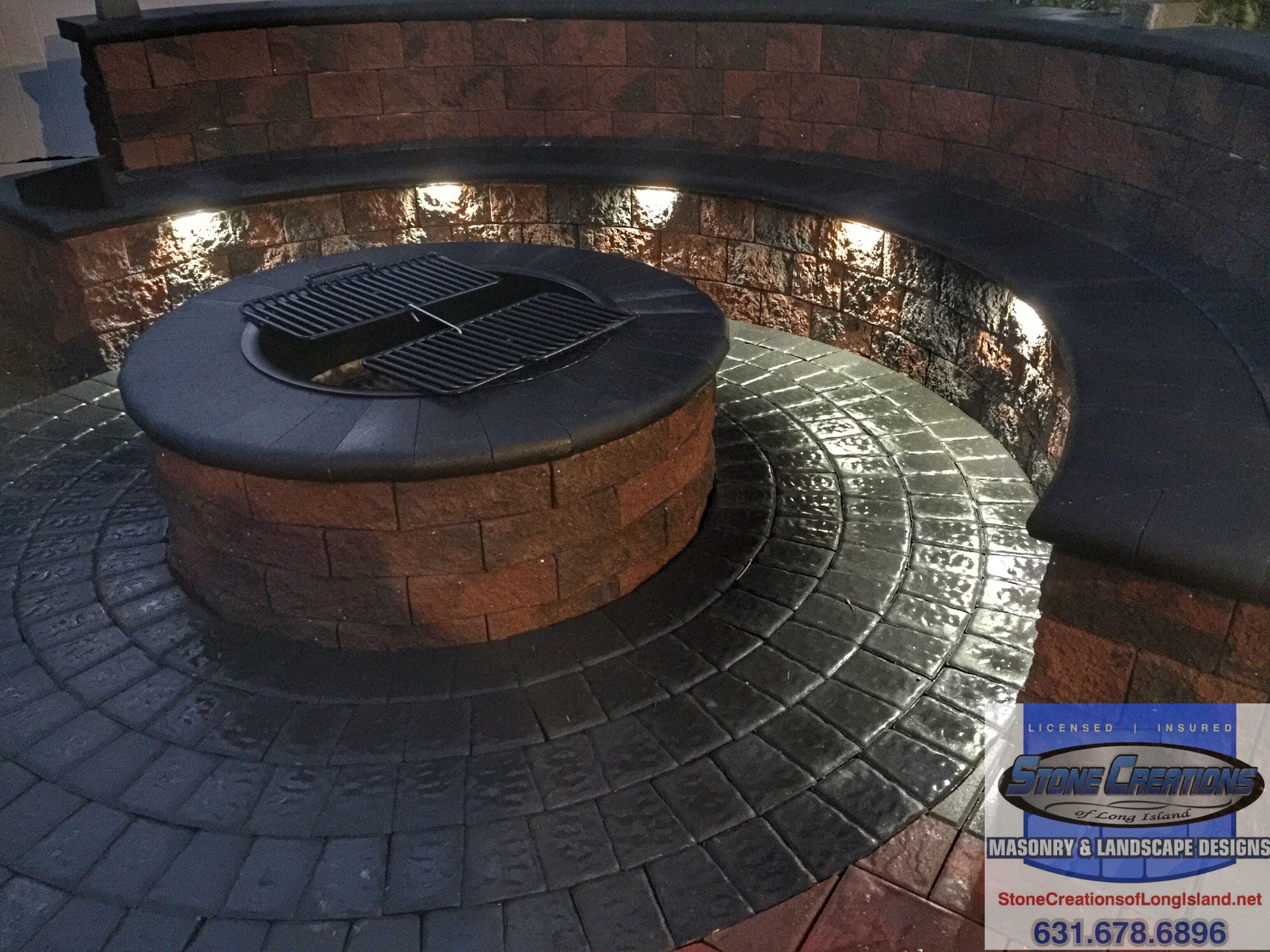 Cambridge Pavers Firepit and Seatwall