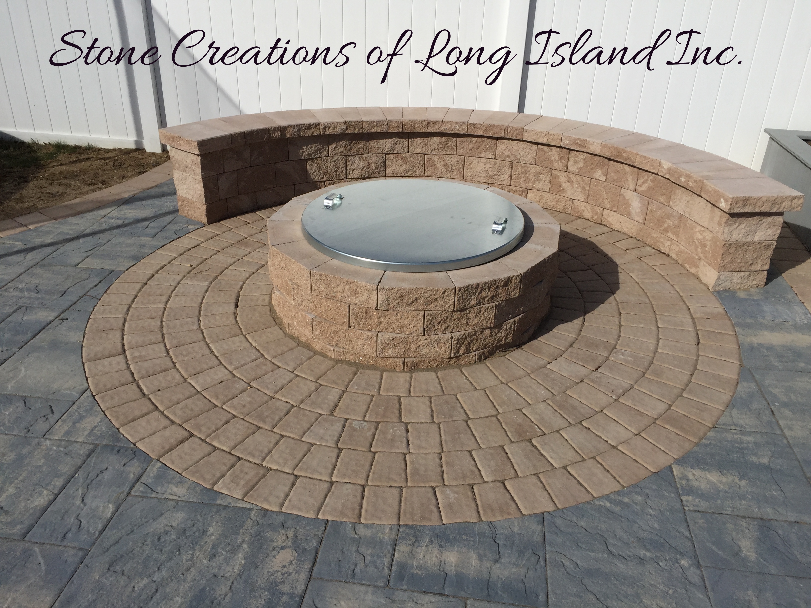 Cambridge Paver Patio with Firepit and Cover, Lindenhurst NY 11757